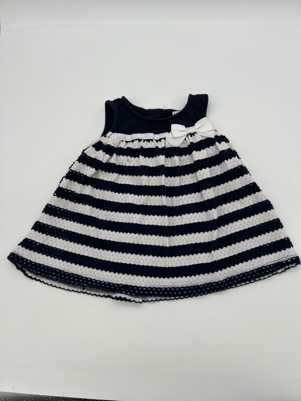 Jillians Closet Baby Girl Blue White Striped Dress White Bow 24M